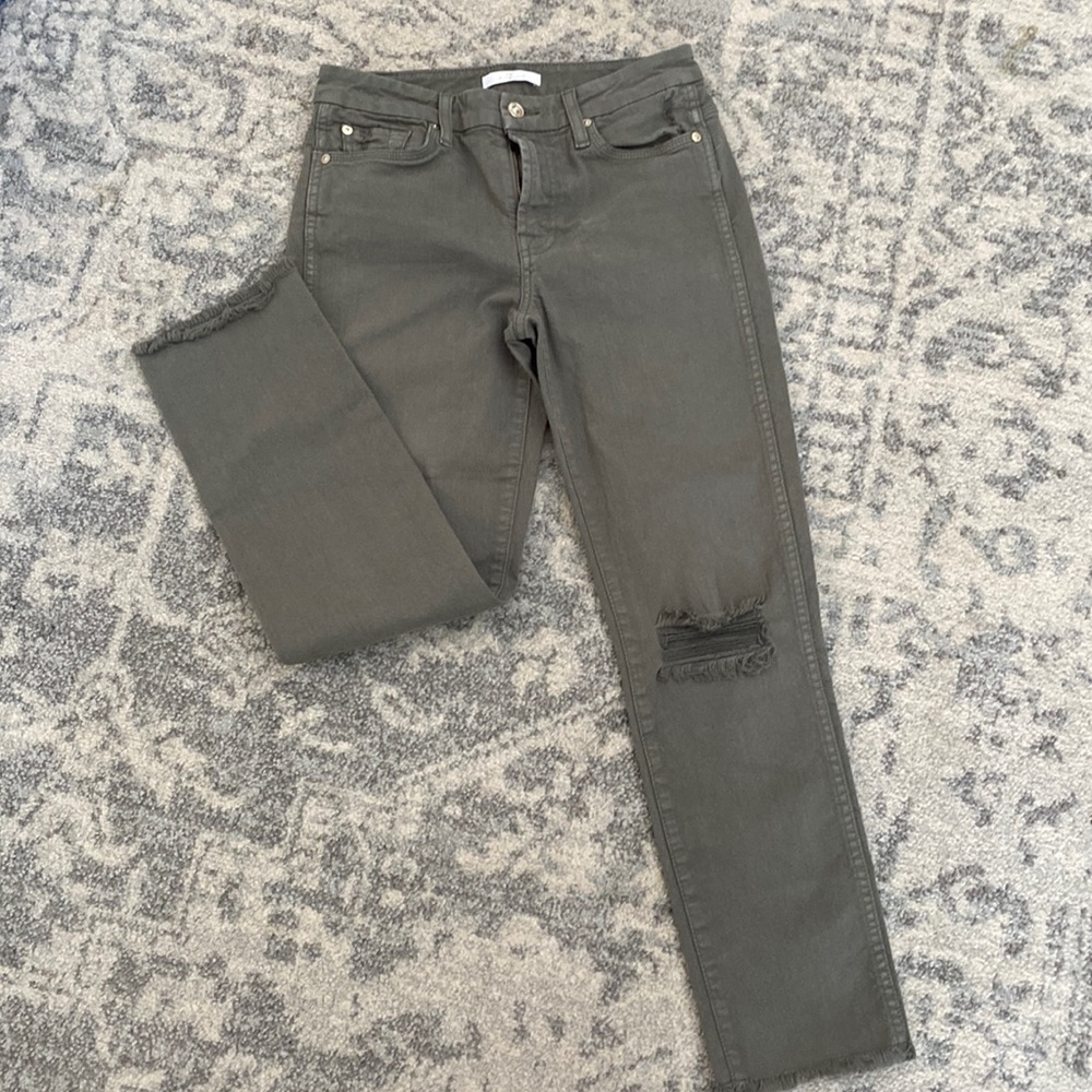7 for ALL MANKIND MILITARY GREEN DENIM JEANS SZ 27 like new - Picture 2 of 8